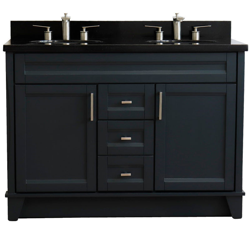 Bellaterra Home 400700-49D-DG-BGO Terni 49" vanity, Dark Gray, Black Galaxy granite top, front view on a white background