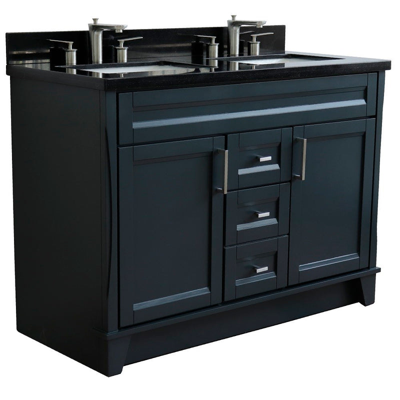 Bellaterra Home 400700-49D-DG-BGR Terni 49" vanity, Dark Gray, Black Galaxy granite top, angled view on a white background