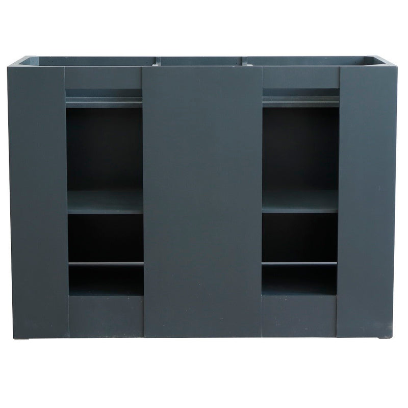 Bellaterra Home 400700-49D-DG-BGR Terni 49" vanity, Dark Gray, Black Galaxy granite top, cabinet interior close-up