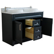 Bellaterra Home 400700-49D-DG-WMRD Terni 49" vanity, Dark Gray, White Carrara marble top, angled view with doors open