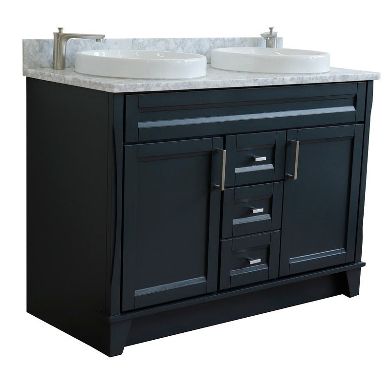 Bellaterra Home 400700-49D-DG-WMRD Terni 49" vanity, Dark Gray, White Carrara marble top, angled view on a white background
