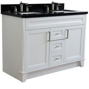 Bellaterra Home 400700-49D-WH-BGR Terni 49" vanity, White, Black Galaxy granite top, angled view on a white background