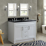 Bellaterra Home 400700-49D-WH-BGR Terni 49" vanity, White, Black Galaxy granite top, installed in a bathroom