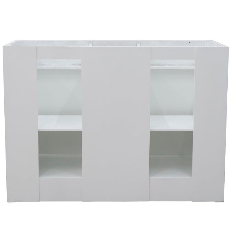 Bellaterra Home 400700-49D-WH-GYO Terni 49" vanity, White, gray granite top, cabinet interior close-up