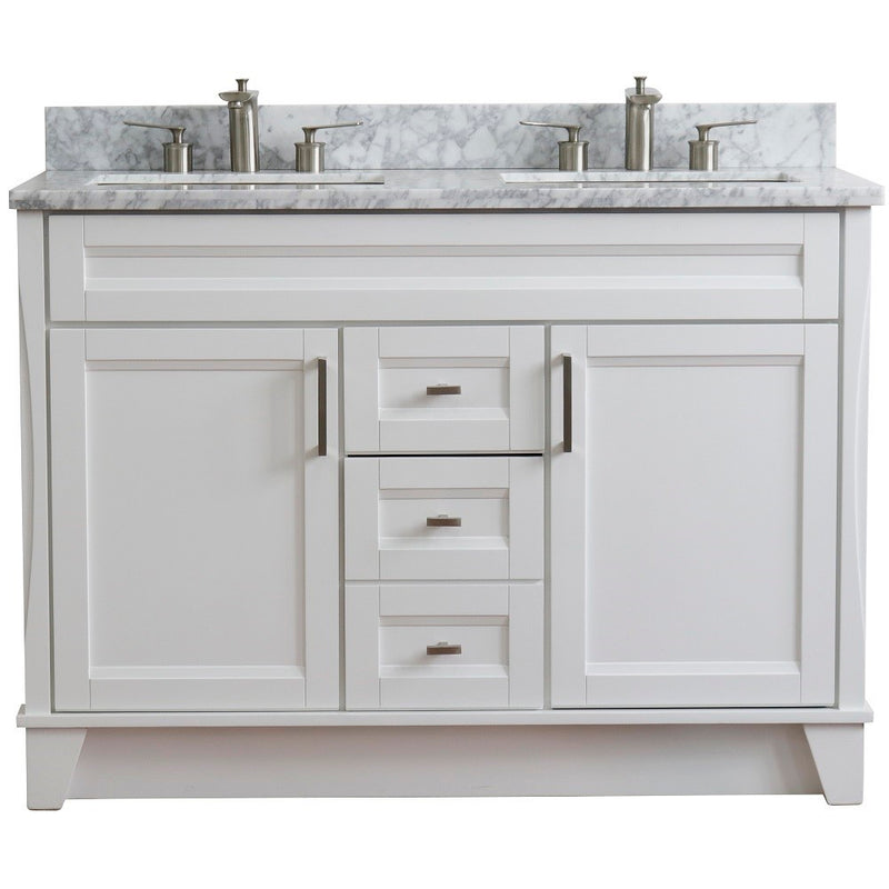 Bellaterra Home 400700-49D-WH-WMR Terni 49" vanity, White, White Carrara marble top, front view on a white background