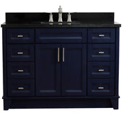 Bellaterra Home 400700-49S-BU-BGR Terni 49" vanity, Blue, Black Galaxy granite top, front view on a white background