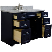 Bellaterra Home 400700-49S-BU-GYR Terni 49" vanity, Blue, gray granite top, angled view with doors open showing the shelf