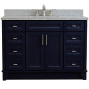 Bellaterra Home 400700-49S-BU-GYR Terni 49" vanity, Blue, gray granite top, front view on a white background