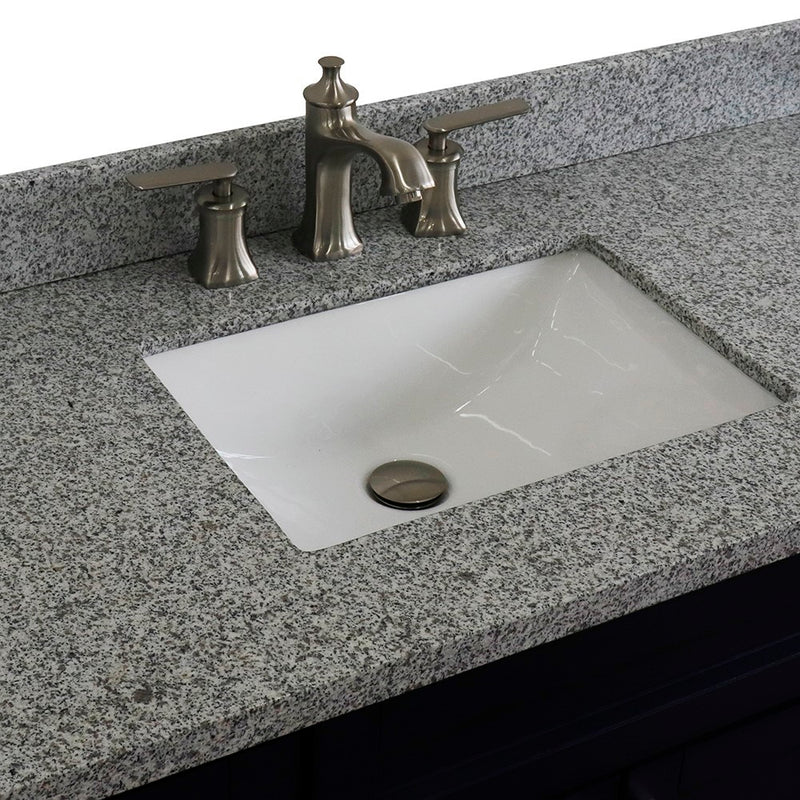 Bellaterra Home 400700-49S-BU-GYR Terni 49" vanity, Blue, gray granite top, countertop and sink close-up