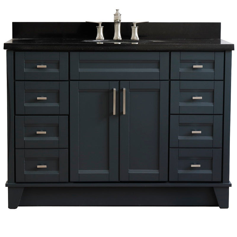 Bellaterra Home 400700-49S-DG-BGO Terni 49" vanity, Dark Gray, Black Galaxy granite top, front view on a white background