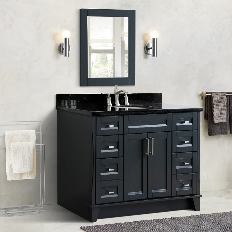 Bellaterra Home 400700-49S-DG-BGO Terni 49" vanity, Dark Gray, Black Galaxy granite top, installed in a bathroom