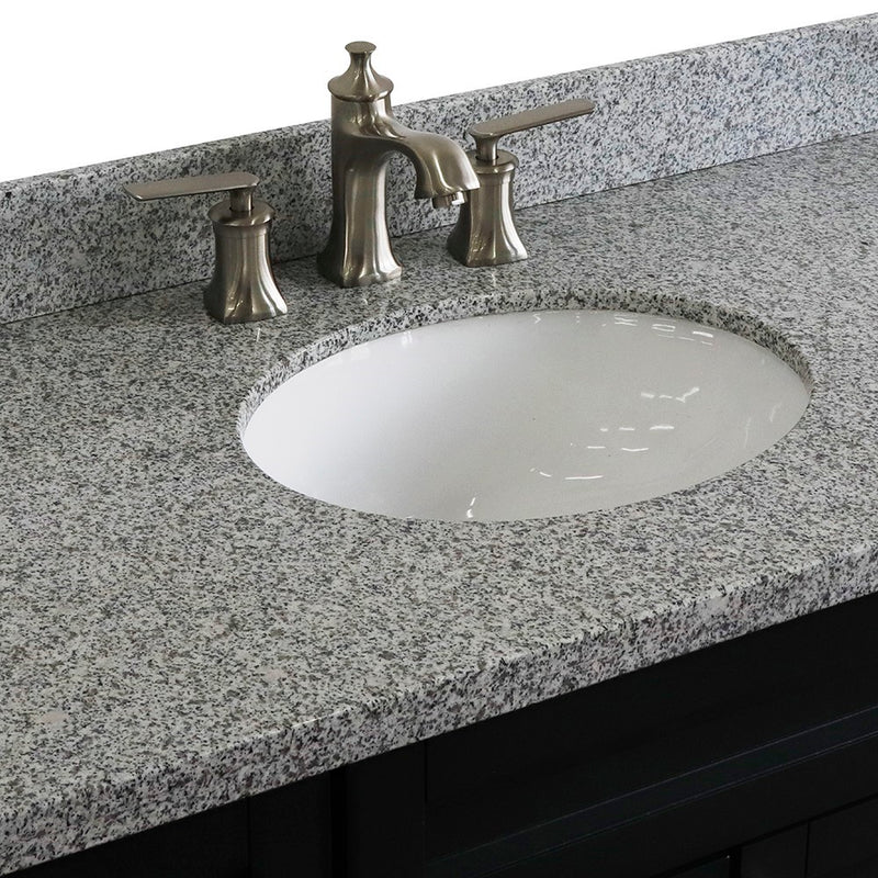 Bellaterra Home 400700-49S-DG-GYO Terni 49" vanity, Dark Gray, gray granite top, countertop and sink close-up