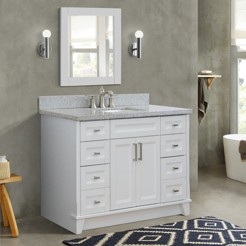 Bellaterra Home 400700-49S-WH-GYR Terni 49" vanity, White, gray granite top, installed in a bathroom