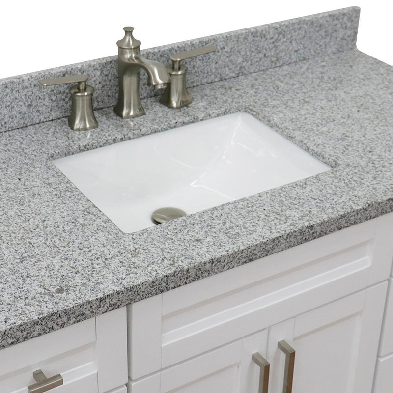Bellaterra Home 400700-49S-WH-GYR Terni 49" vanity, White, gray granite top, countertop and sink close-up