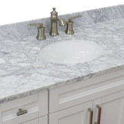 Bellaterra Home 400700-49S-WH-WMO Terni 49" vanity, White, White Carrara marble top, countertop and sink close-up