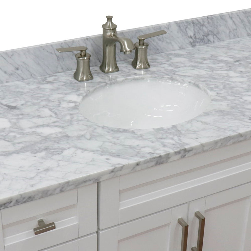 Bellaterra Home 400700-49S-WH-WMO Terni 49" vanity, White, White Carrara marble top, countertop and sink close-up
