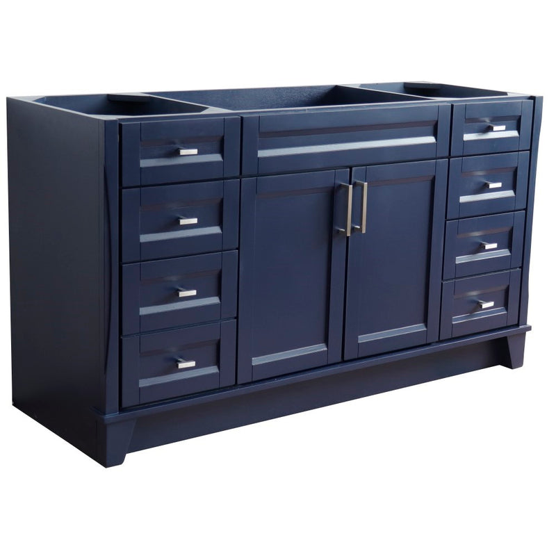 Bellaterra Home 400700-60S-BU Terni 60" vanity cabinet, Blue, angled view with doors closed