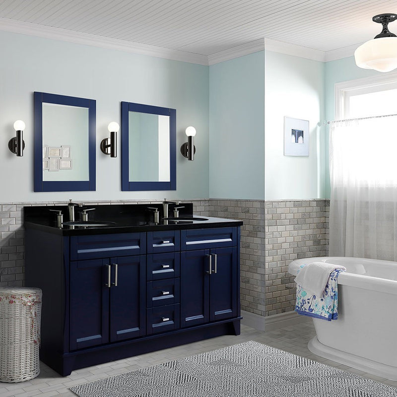 Bellaterra Home 400700-61D-BU-BGO Terni 61" vanity, Blue, Black Galaxy granite top, installed in a bathroom