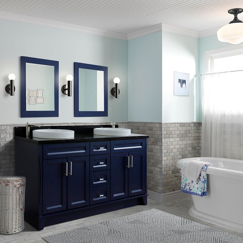 Bellaterra Home 400700-61D-BU-BGRD Terni 61" vanity, Blue, Black Galaxy granite top, installed in a bathroom