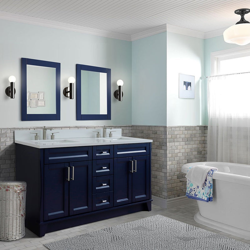 Bellaterra Home 400700-61D-BU-WER Terni 61" vanity, Blue, white engineered stone top, installed in a bathroom