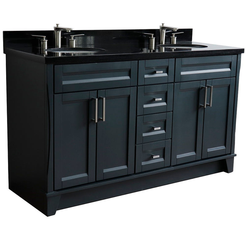 Bellaterra Home 400700-61D-DG-BGO Terni 61" vanity, Dark Gray, Black Galaxy granite top, angled view on a white background