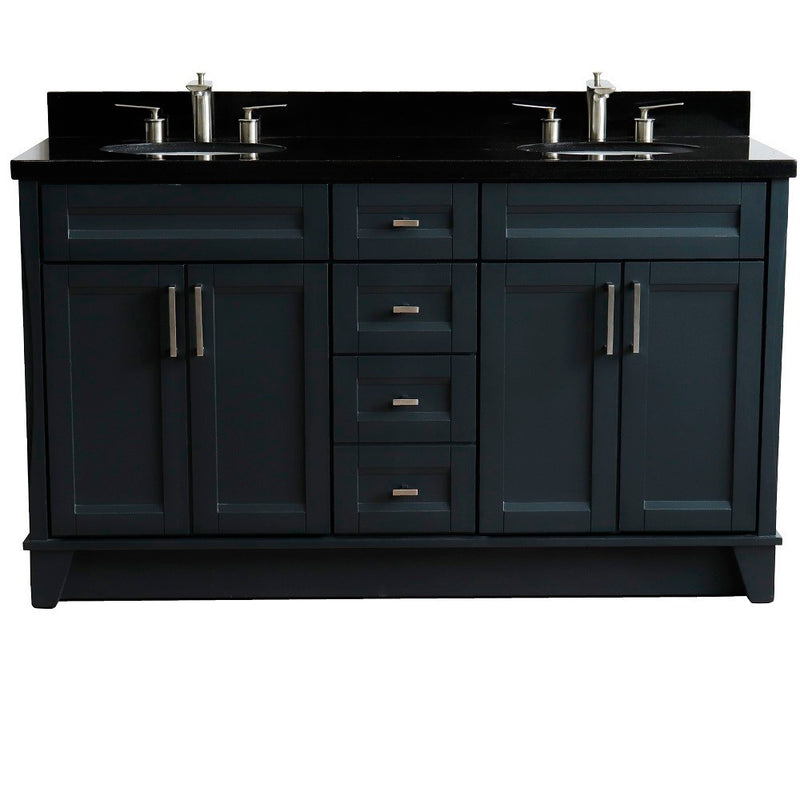 Bellaterra Home 400700-61D-DG-BGO Terni 61" vanity, Dark Gray, Black Galaxy granite top, front view on a white background