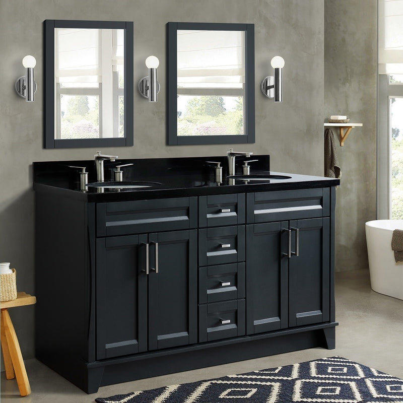Bellaterra Home 400700-61D-DG-BGO Terni 61" vanity, Dark Gray, Black Galaxy granite top, installed in a bathroom