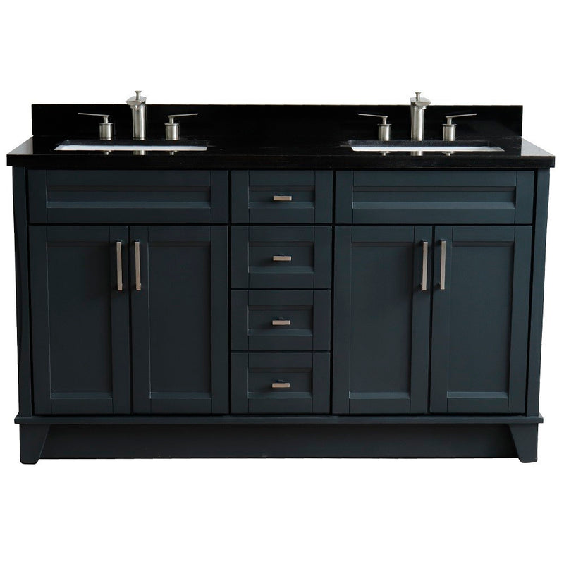 Bellaterra Home 400700-61D-DG-BGR Terni 61" vanity, Dark Gray, Black Galaxy granite top, front view on a white background