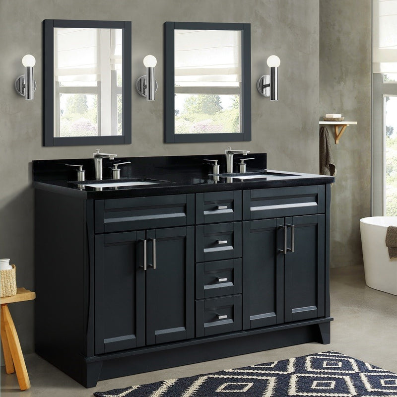 Bellaterra Home 400700-61D-DG-BGR Terni 61" vanity, Dark Gray, Black Galaxy granite top, installed in a bathroom