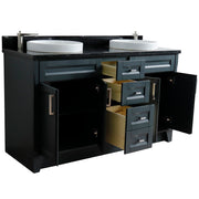 Bellaterra Home 400700-61D-DG-BGRD Terni 61" vanity, Dark Gray, Black Galaxy granite top, angled view with doors open