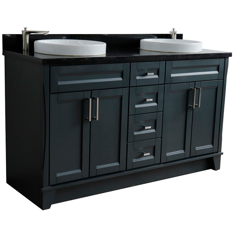 Bellaterra Home 400700-61D-DG-BGRD Terni 61" vanity, Dark Gray, Black Galaxy granite top, angled view on a white background