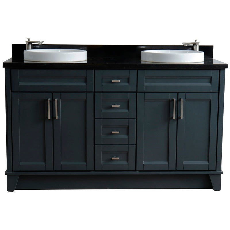 Bellaterra Home 400700-61D-DG-BGRD Terni 61" vanity, Dark Gray, Black Galaxy granite top, front view on a white background