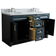 Bellaterra Home 400700-61D-DG-GYO Terni 61" vanity, Dark Gray, gray granite top, angled view with doors open showing the