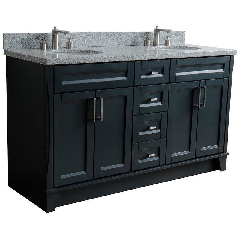 Bellaterra Home 400700-61D-DG-GYO Terni 61" vanity, Dark Gray, gray granite top, angled view on a white background