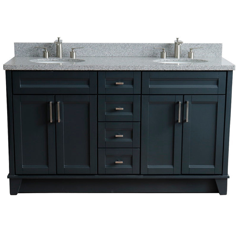 Bellaterra Home 400700-61D-DG-GYO Terni 61" vanity, Dark Gray, gray granite top, front view on a white background