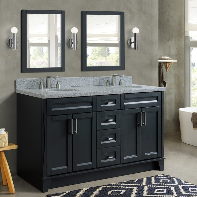 Bellaterra Home 400700-61D-DG-GYO Terni 61" vanity, Dark Gray, gray granite top, installed in a bathroom