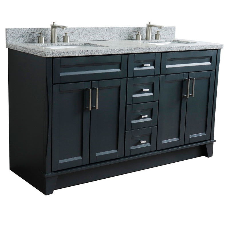 Bellaterra Home 400700-61D-DG-GYR Terni 61" vanity, Dark Gray, gray granite top, angled view on a white background