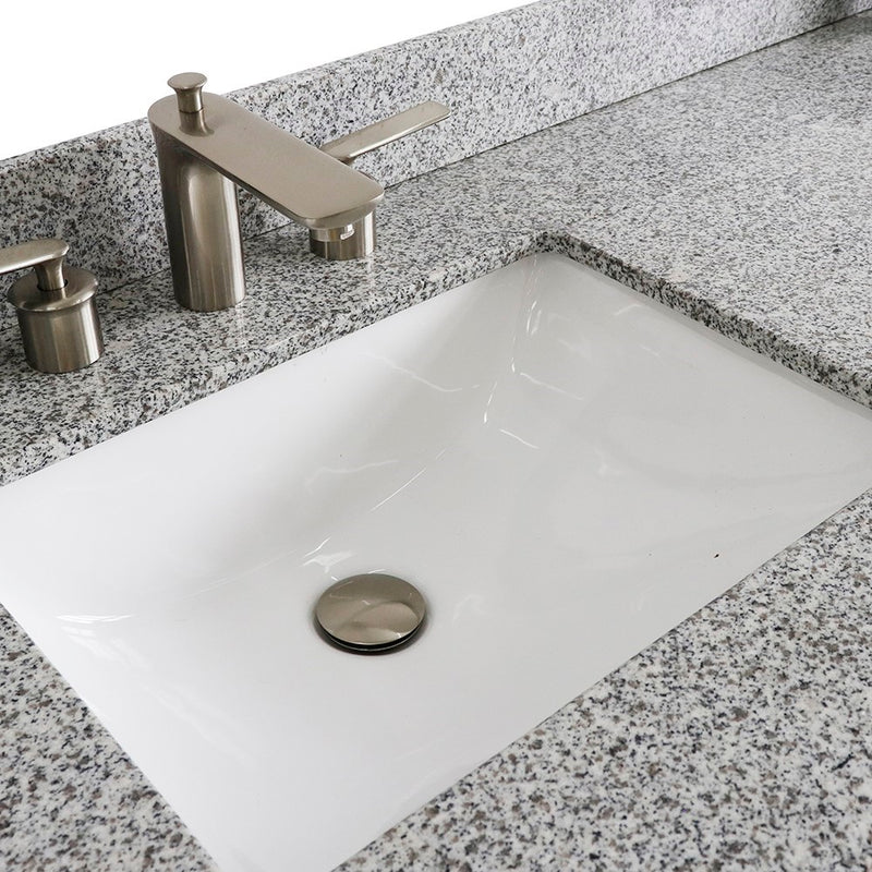 Bellaterra Home 400700-61D-DG-GYR Terni 61" vanity, Dark Gray, gray granite top, countertop and sink close-up