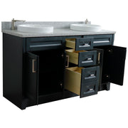 Bellaterra Home 400700-61D-DG-GYRD Terni 61" vanity, Dark Gray, gray granite top, angled view with doors open showing the