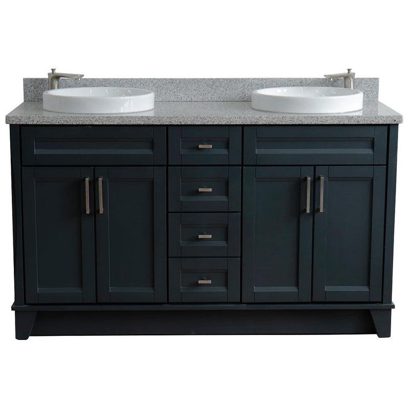 Bellaterra Home 400700-61D-DG-GYRD Terni 61" vanity, Dark Gray, gray granite top, front view on a white background