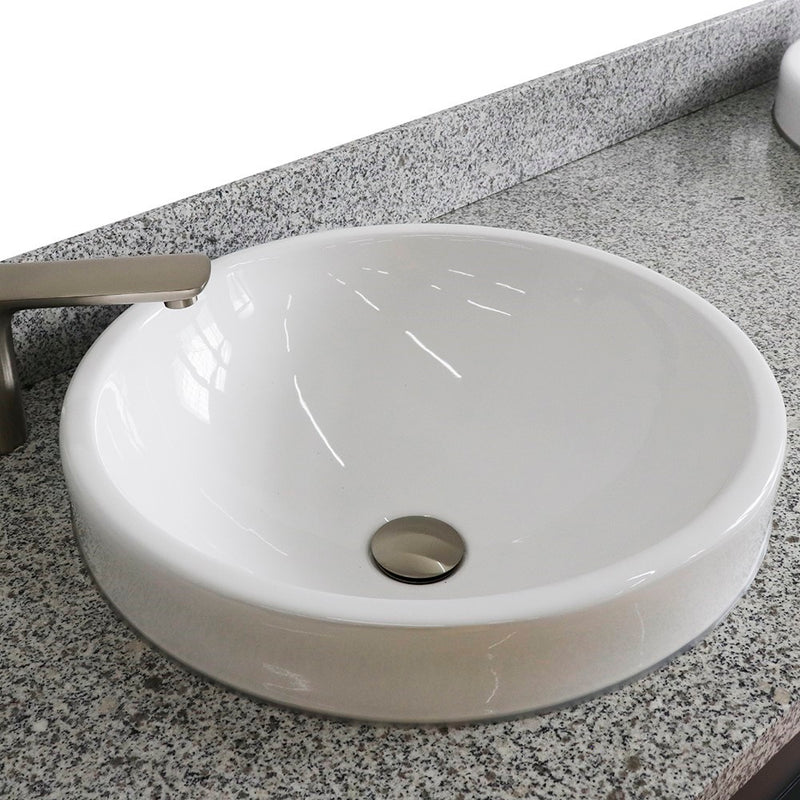 Bellaterra Home 400700-61D-DG-GYRD Terni 61" vanity, Dark Gray, gray granite top, countertop and sink close-up