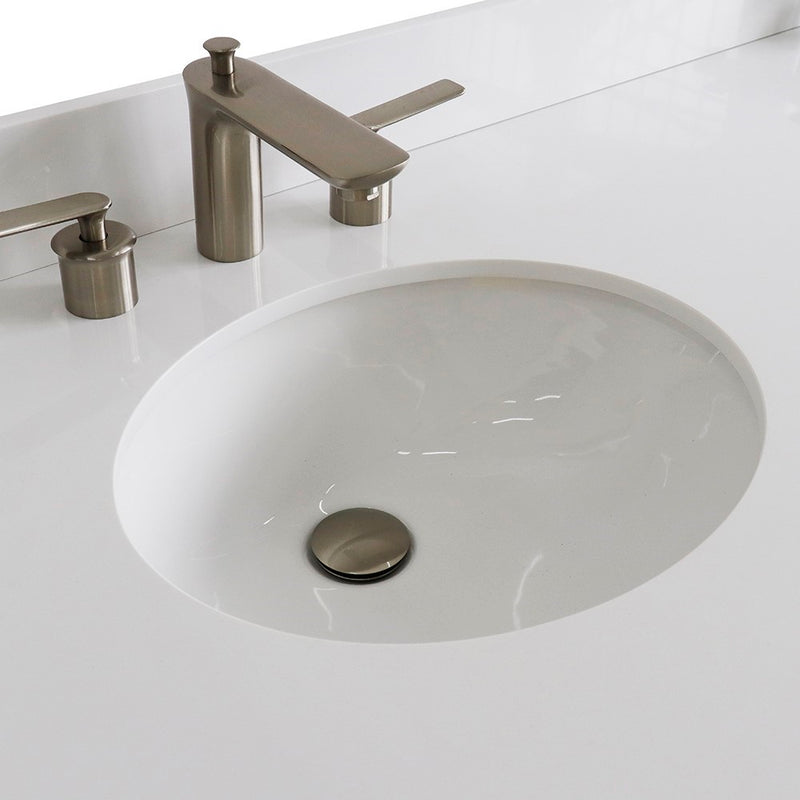 Bellaterra Home 400700-61D-DG-WEO Terni 61" vanity, Dark Gray, white engineered stone top, countertop and sink close-up