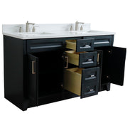 Bellaterra Home 400700-61D-DG-WER Terni 61" vanity, Dark Gray, white engineered stone top, angled view with doors open