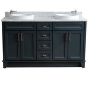 Bellaterra Home 400700-61D-DG-WMRD Terni 61" vanity, Dark Gray, White Carrara marble top, front view on a white background