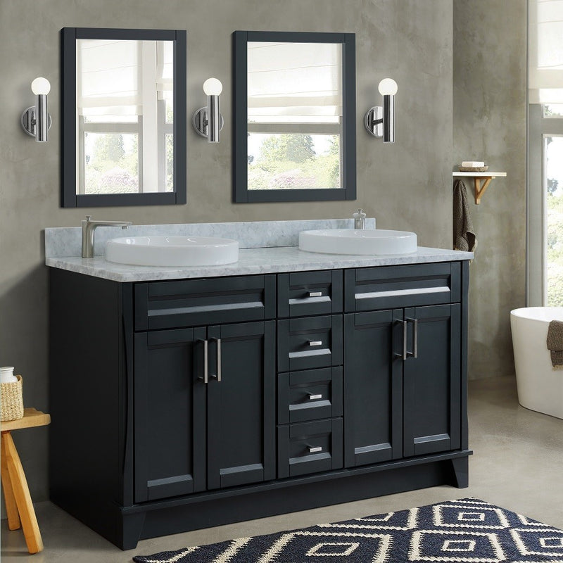 Bellaterra Home 400700-61D-DG-WMRD Terni 61" vanity, Dark Gray, White Carrara marble top, installed in a bathroom