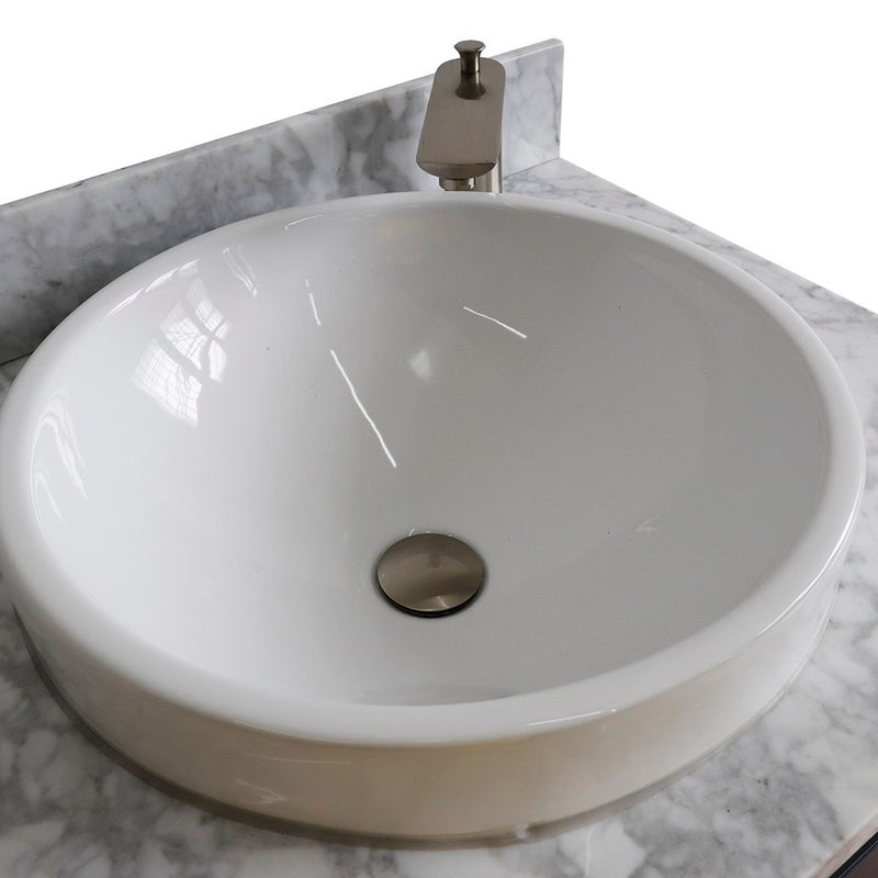Bellaterra Home 400700-61D-DG-WMRD Terni 61" vanity, Dark Gray, White Carrara marble top, countertop and sink close-up