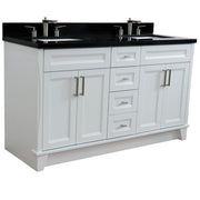 Bellaterra Home 400700-61D-WH-BGR Terni 61" vanity, White, Black Galaxy granite top, angled view on a white background
