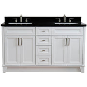 Bellaterra Home 400700-61D-WH-BGR Terni 61" vanity, White, Black Galaxy granite top, front view on a white background