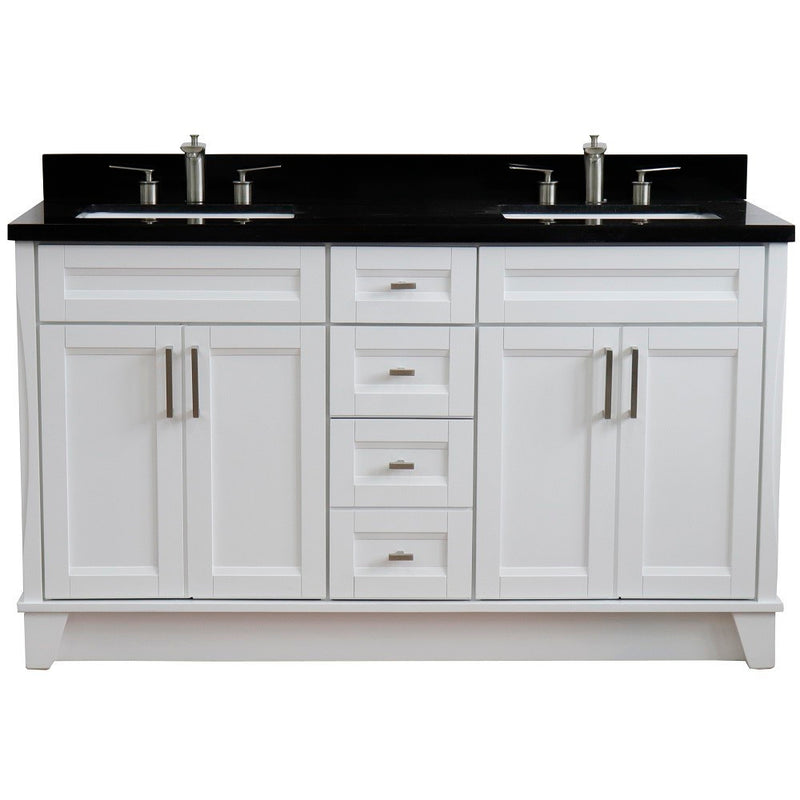 Bellaterra Home 400700-61D-WH-BGR Terni 61" vanity, White, Black Galaxy granite top, front view on a white background