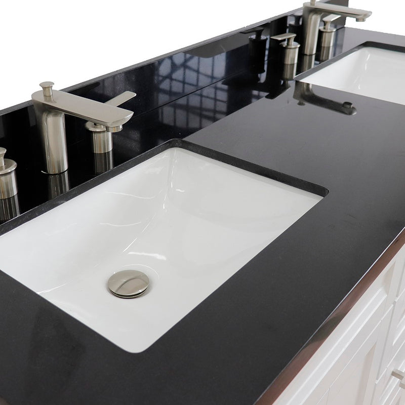 Bellaterra Home 400700-61D-WH-BGR Terni 61" vanity, White, Black Galaxy granite top, countertop and sink close-up